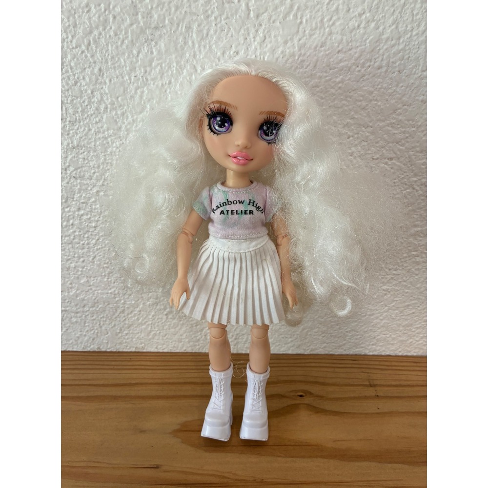 Rainbow High Color & Create Fashion Doll White Hair Purple Eyes White Outfit